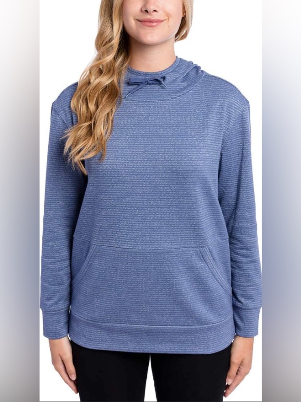 NWT Champion Women's French Terry Hoodie Cowl Neck Steel Blue Stripe Size XL